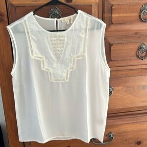 Hem & Thread Women’s Ivory Sleeveless Blouse With Lace Size Large NWT
